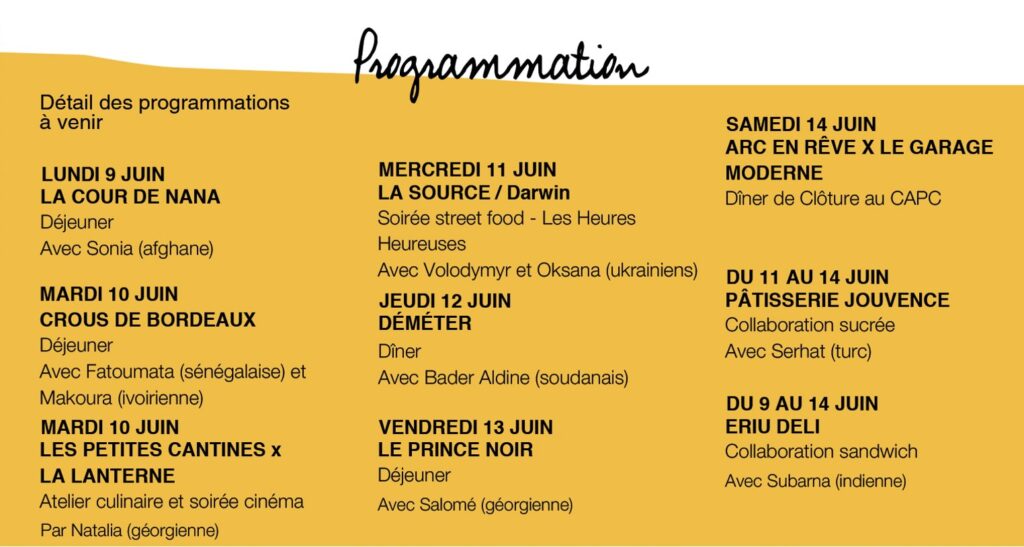 Programmation Refugee Food Festival Bordeaux